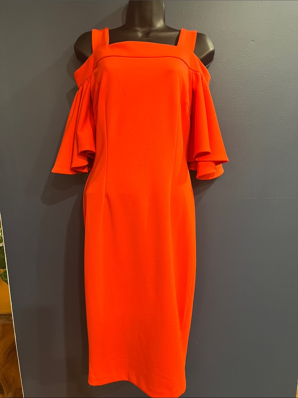DO+BE Bright Orange with Shoulder Ruffle Sleeve Dress